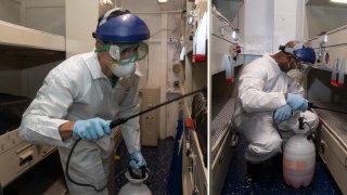 Sailors cleaning USS Theodore Roosevelt