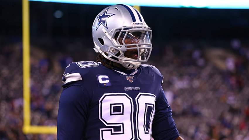 Dallas Cowboys defensive end Demarcus Lawrence (90) on the field prior to the National Football League game between the New York Giants and the Dallas Cowboys on November 4, 2019 at MetLife Stadium in East Rutherford, NJ.