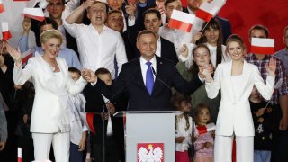 Polish President Andrzej Duda with supporters.