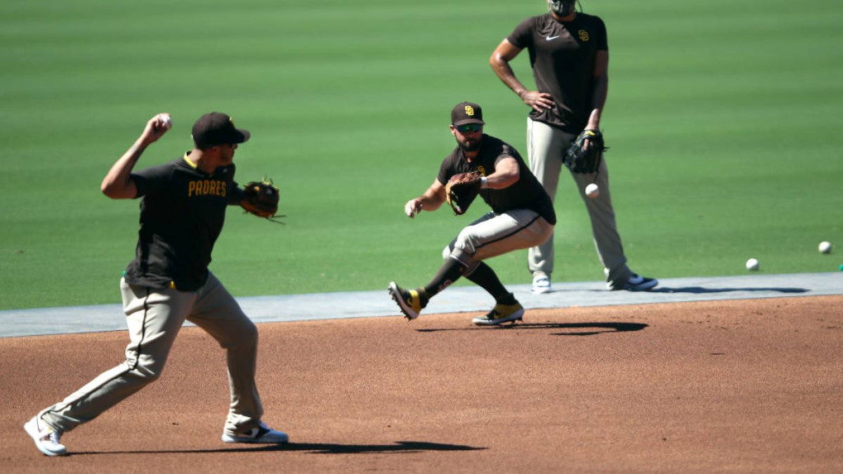 Fernando Tatis Jr. #23 of the San Diego Padres takes batting practice in  2023