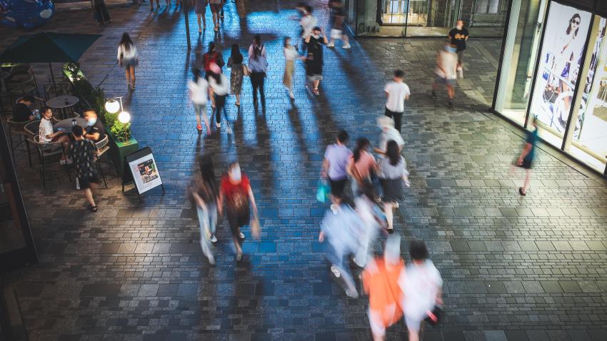 People wear face masks at TaiKoo Li Sanlitun shopping centre on July 22, 2020 in Beijing, China.
