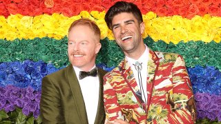 In this June 9, 2019, file photo, Jesse Tyler Ferguson and Justin Mikita attend the 2019 Tony Awards at Radio City Music Hall in New York City.