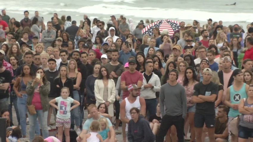 A large crowd of about 1,250 people showed up at Cardiff State Beach on Sunday, July 27, 2020 in defiance of public health orders prohibiting mass gatherings so they could worship.