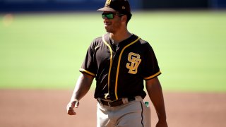 SAN DIEGO, CALIFORNIA – JULY 10: Trent Grisham #2 of the San Diego Padres looks on during their summer workout at PETCO Park on July 10, 2020 in San Diego, California. (Photo by Sean M. Haffey/Getty Images)