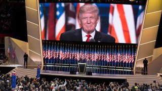 American real estate developer and presidential candidate Donald Trump delivers the keynote address on the last day of the Republican National Convention