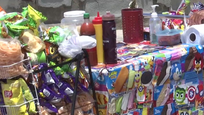 A street vendor cart