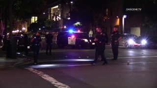 San Diego Police Department officers respond to a report of shots fired early Sunday, Aug. 9, 2020.