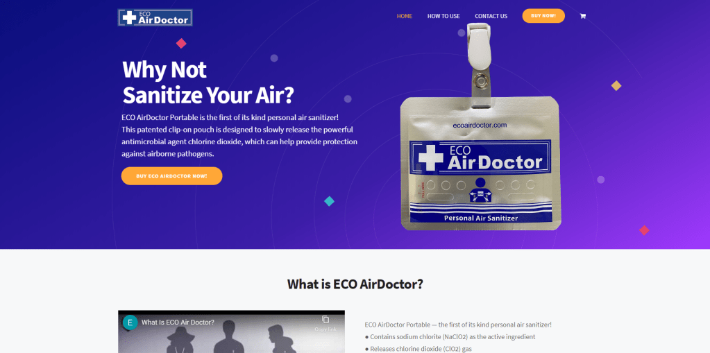A screengrab of the Eco Air Doctor website as seen on Aug. 5, 2020.