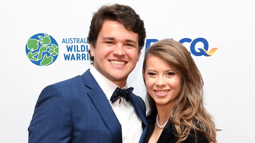 Bindi Irwin poses for a photo with fiancé Chandler Powell