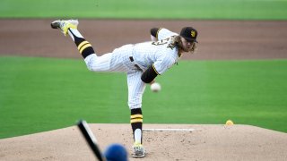SAN DIEGO, CA – AUGUST 3: Chris Paddack #59 of the San Diego Padres pitches during the first inning against the Los Angeles Dodgers at Petco Park August 3, 2020 in San Diego, California. (Photo by Denis Poroy/Getty Images)