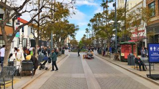 View of the Third Street Promenade in Santa Monica, California.