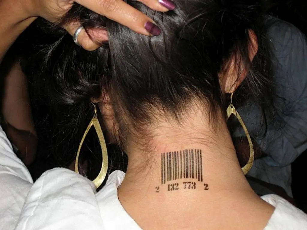 An example of a bar code tattoo common among sex trafficking victims.