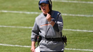 Denver Broncos head coach Vic Fangio walks the sideline during the first half of an NFL football game against the Pittsburgh Steelers in Pittsburgh, Sunday, Sept. 20, 2020.