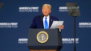 CU.S. President Donald Trump delivers remarks on his healthcare policies on September 24, 2020 in Charlotte, North Carolina. Trump's trip to North Carolina marks his fifth time in the state within the last 30 days.