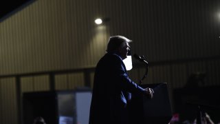 US President Donald Trump speaks during a rally at Newport News/Williamsburg International September 25, 2020, in Newport News, Virginia.