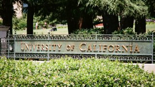 Signage for the University of California (UC Berkeley) in Berkeley, California, July 2, 2017.