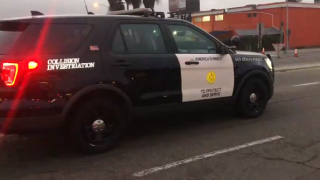 Police officers respond to the scene of a deadly pedestrian crash on Wednesday, Sept. 23, 2020 near San Diego's Midway District.