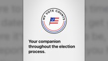 splash screen for an app that says "my vote counts." Headline: "Your companion throughout the election process."