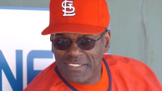 St. Louis Cardinal great Bob Gibson during a Spring training game between the St. Louis Cardinals and the Los Angeles Dodgers won by the Cardinals 6-2 at the Roger Dean Stadium in Jupiter, FL.