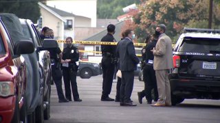 The scene in Mountain View on Oct. 19, 2020, where an SDPD officer shot and killed a man suspected of vandalism inside a home on South Pardee Street.