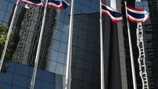 Thai flags are seen outside of the Stock Exchange of Thailand in Bangkok on Jan. 8, 2018.