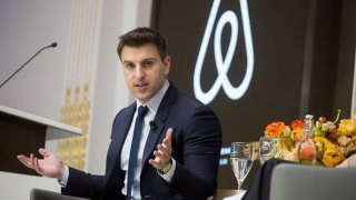 Brian Chesky, chief executive officer and co-founder of Airbnb Inc., speaks during an Economic Club of New York luncheon at the New York Stock Exchange (NYSE) in New York, U.S., on Monday, March 13, 2017.