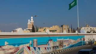 Saudi arabian flag in Asir province, Abha, Saudi Arabia.