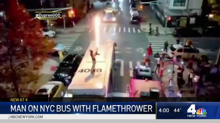 Man Shoots Flamethrower On Top Of MTA Bus