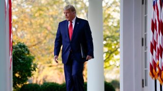 President Donald Trump arrives to speak in the Rose Garden of the White House