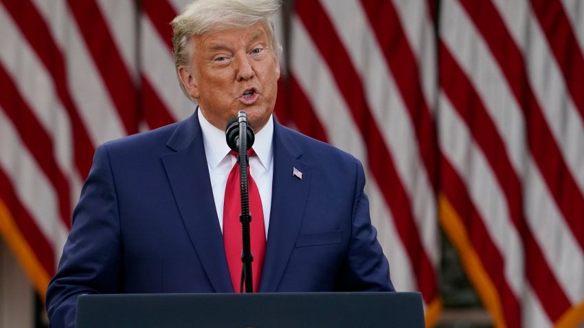 President Donald Trump speaks in the Rose Garden of the White House