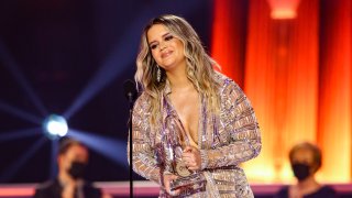 Maren Morris accepts an award onstage during the 54th Annual CMA Awards at Nashville’s Music City Center on Wednesday, November 11, 2020, in Nashville, Tennessee.
