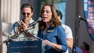 SAN DIEGO, CALIFORNIA – JANUARY 19: San Diego City Attorney Mara W. Elliott speaks onstage at Women’s March San Diego on January 19, 2019 in San Diego, California. (Photo by Daniel Knighton/Getty Images)
