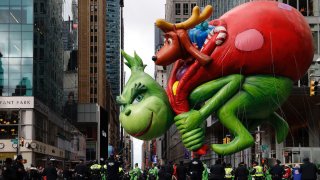 The balloon of The Grinch is seen during the 2019 Macy's Thanksgiving Day Parade