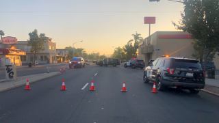 San Diego police respond to the scene of a pedestrian crash in Rolando on Wednesday, Nov. 4, 2020.