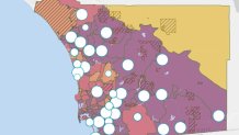 A snapshot of a map showing case rates by municipality in San Diego County.