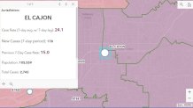 A snapshot of a map showing the case rate in El Cajon as of Nov. 12.