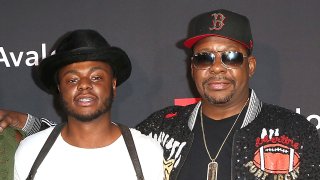 Bobby Brown Jr. (left), and Bobby Brown (right) arrive at the premiere screening of "The Bobby Brown Story" presented by BET and Totota at Paramount Theater on the Paramount Studios lot on August 29, 2018 in Hollywood, California.