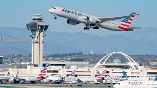 American Airlines Boeing 787-9 Dreamliner takes off from Los Angeles international Airport on November 11, 2020 in Los Angeles, California.