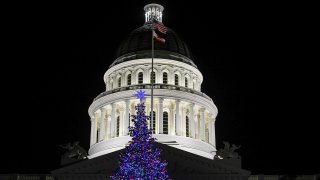 Christmas tree is displayed at the California State Capitol.