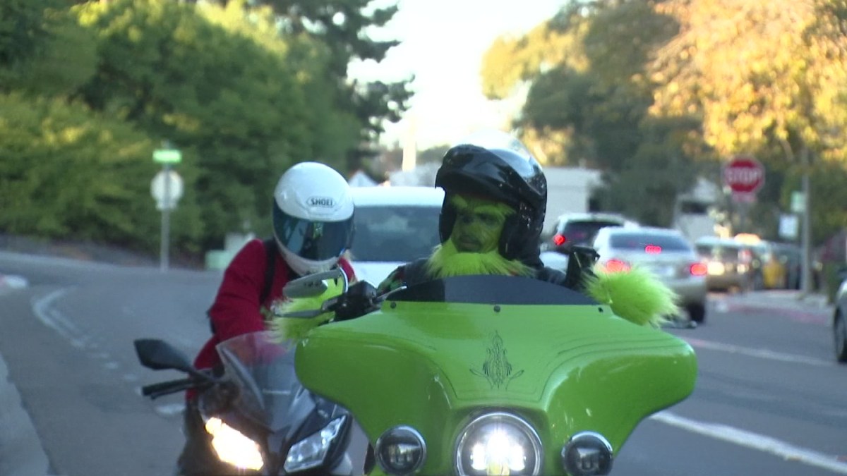 San Diego Grinch Rides Motorcycle Around Spreading Holiday ...