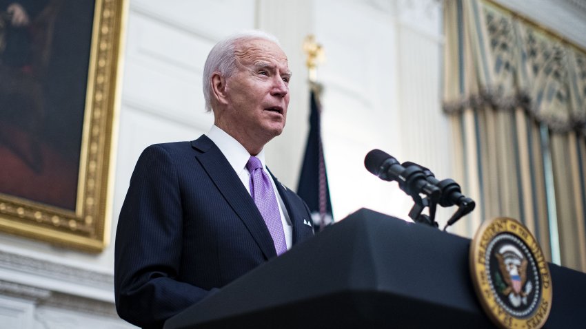 In this Jan. 21, 2021, file photo, U.S. President Joe Biden speaks in the State Dining Room of the White House in Washington, D.C.
