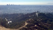 Downtown Los Angeles and the Griffith Observatory are seen in this photo taken from the Tom LaBonge Summit in Griffith Park.