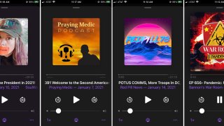 This combination of photos shows various podcasts