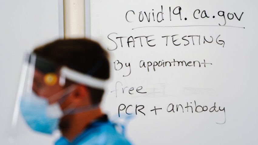 A healthcare worker wears personal protective equipment at a Covid-19 testing site operated by the County of San Diego on the campus of California State University San Marcos (CSUSM) in San Marcos, California, U.S., on Saturday, Jan. 2, 2021.  Photographer: Bing Guan/Bloomberg via Getty Images
