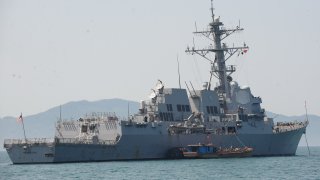 The guided missile destroyer USS Chafee