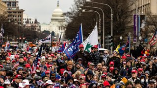 Supporters of President Donald Trump gather in Freedom Plaza in Washington, D.C., Jan. 5. Today's rally kicks off two days of pro-Trump events fueled by President Trump's continued claims of election fraud and a last ditch effort to overturn the results before Congress finalizes them Jan. 6.