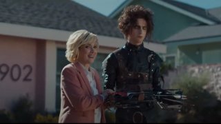 A 60-second Super Bowl ad for Cadillac stars Timothée Chalamet, as Edward Scissorhands’s son, Edgar, and Winona Ryder, reprising her role as Kim, who is also Edgar’s mother.