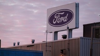 CHICAGO, ILLINOIS - FEBRUARY 03: The Ford company logo is displayed on a sign outside of the Chicago Assembly Plant on February 03, 2021 in Chicago, Illinois. Ford has cut production at the facility from three shifts to one as an ongoing microchip shortage continues to take a toll on the auto industry.
