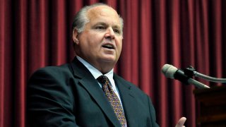 FILE - In this May 14, 2012 file photo, Rush Limbaugh speaks during a ceremony inducting him into the Hall of Famous Missourians in the state Capitol in Jefferson City, Mo.