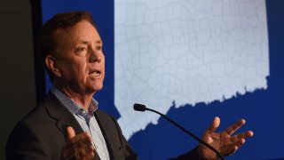 Gov. Ned Lamont speaks at a press conference at the UConn School of Business Graduate Learning Center in Hartford, Connecticut on Tuesday, Jan. 13, 2020.